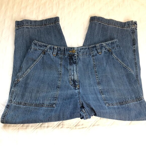 Jones Sport Capri Jeans High Rise Wide Leg Side Pockets Medium Wash Size 10 - Picture 4 of 8